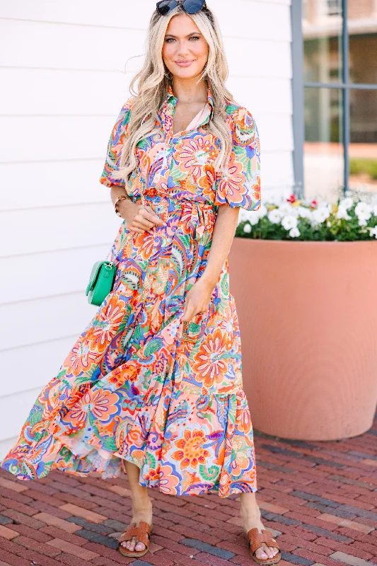 Great New Beginnings Blue Abstract Maxi Dress Fashion Sale