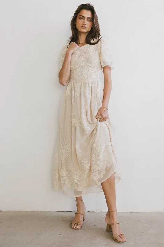 Alora Embroidered Dress in Champagne Flash Sale Starts