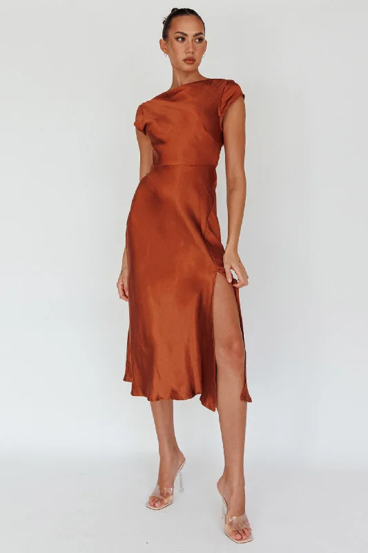 Lucinda Twist Back Midi Dress Brown Gorgeous Glamour Collection