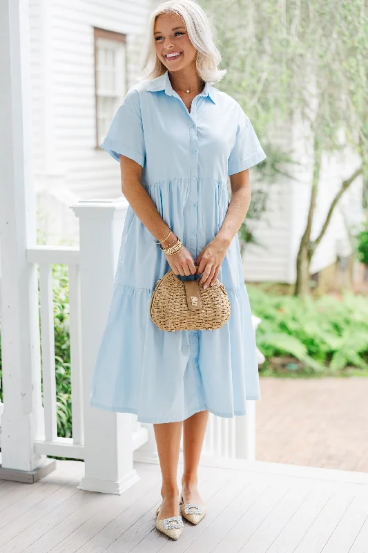 Busy Days Ahead Light Blue Midi Dress Effortless Comfort