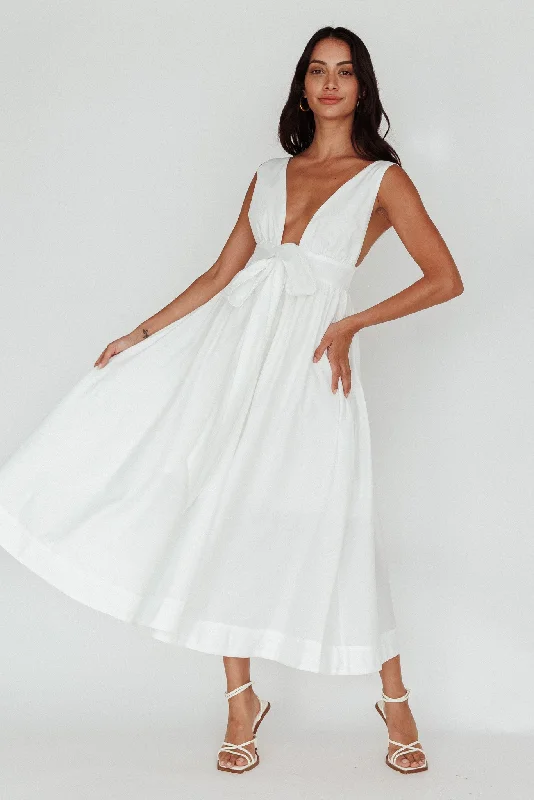 Indira Tied Bust Midi Dress Off White Trendy Pulse