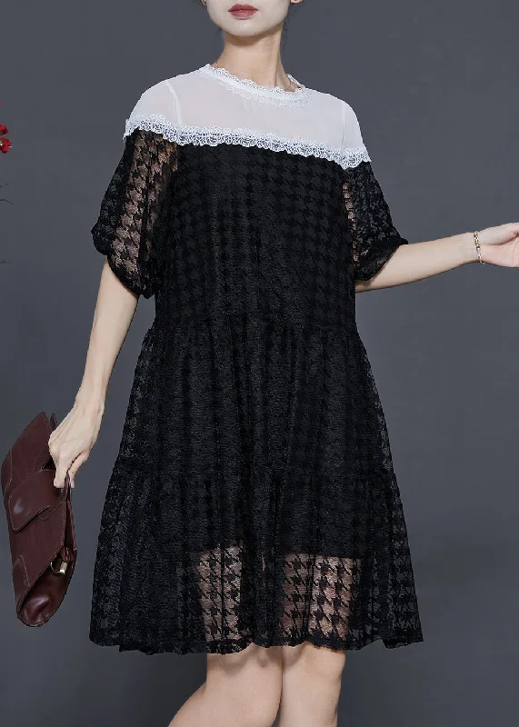 Bohemian Black Puff Sleeve Patchwork ChiffonTulle Maxi Dress Summer Gorgeous Glamour Collection