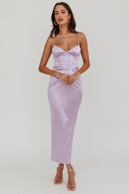 Seraya Lace-Up Back Satin Maxi Dress Lilac The Epitome Of Modern Women's Fashion