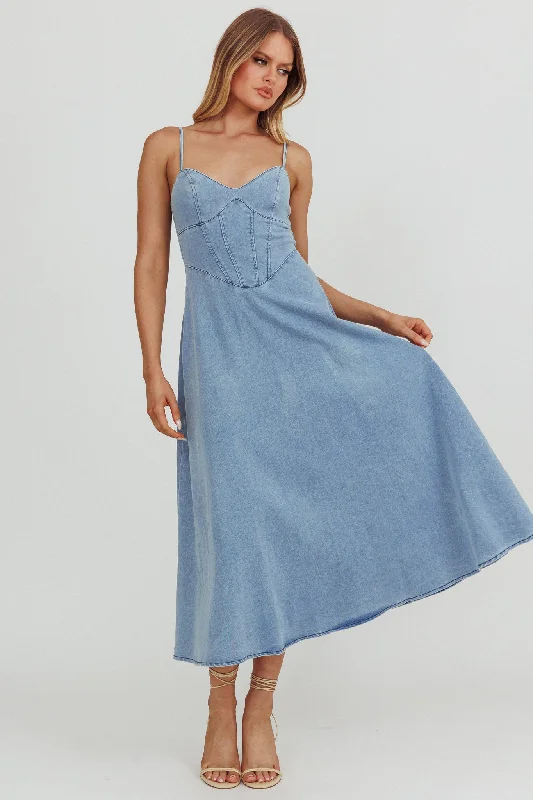 Comet A-Line Midi Dress Light Denim Spring Wardrobe