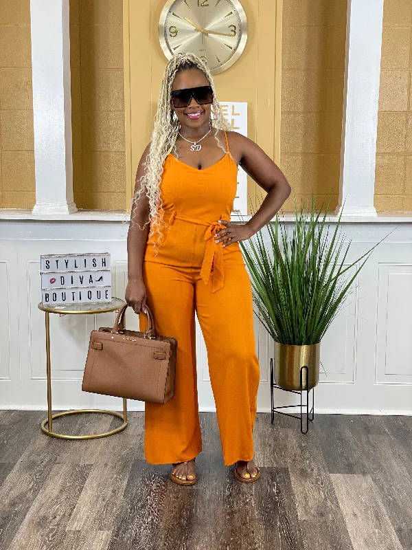 Summer Days Linen Jumpsuit (Orange) Stylish Savings