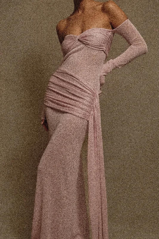 Ingrid Metallic Knit Maxi Dress - Baby Pink Fashion For Every Occasion