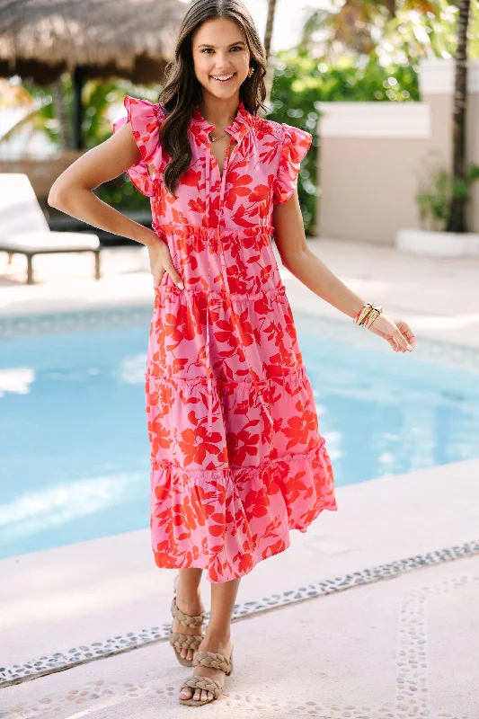 Show You Off Rose Pink Floral Midi Dress Don't Miss Out