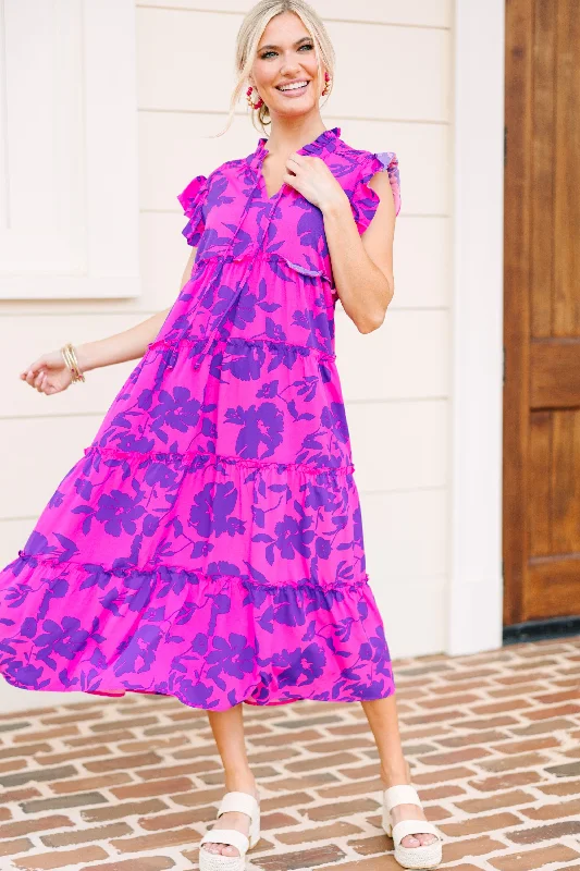 Show You Off Magenta Purple Floral Midi Dress Athleisure Wear Special Offer