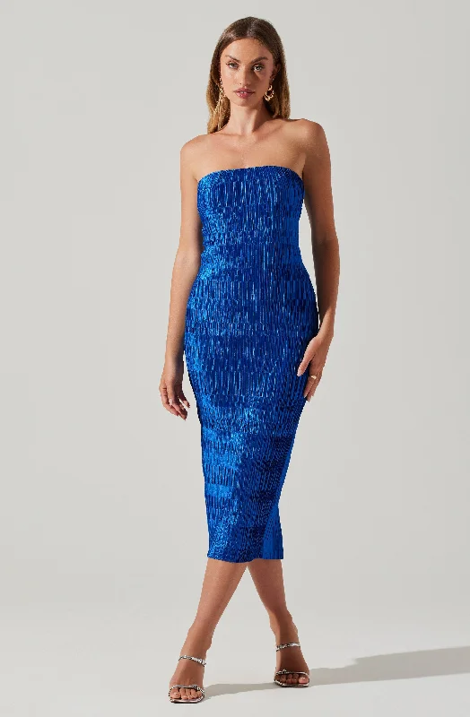 Reine Strapless Plisse Midi Dress Style Revolution