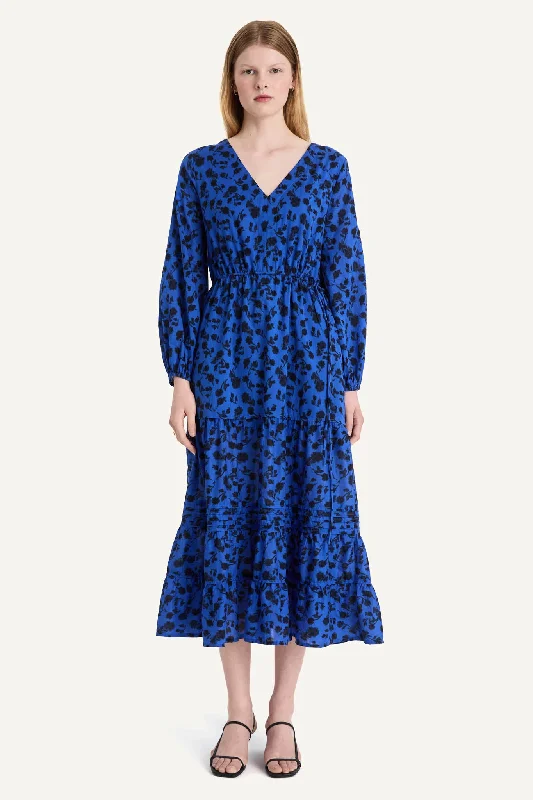 Eze Dress in Cobalt Ink Floral Print Sleek Design