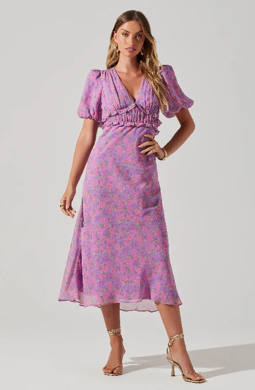 Esperanza Floral Puff Sleeve Midi Dress Additional Time-Limited Offers