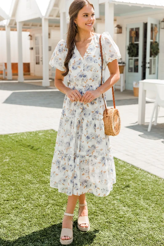 Feeling Present Light Blue Floral Midi Dress Casual Chic Clothing