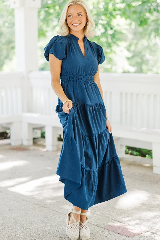 Coming Back For You Navy Blue Tiered Midi Dress Wardrobe Update