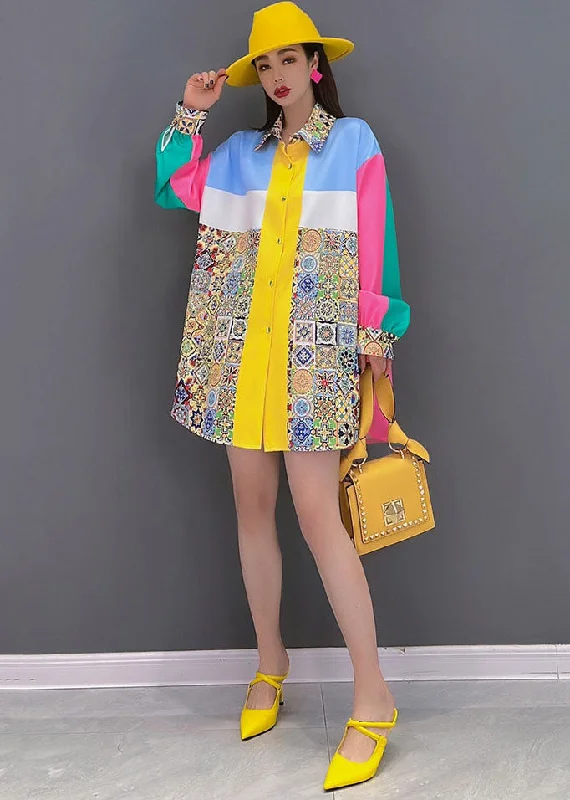 Bohemian Colorblock Peter Pan Collar Print Silk Shirt Top Long Sleeve Browse Our Top Products