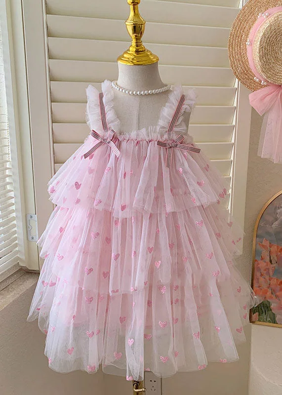 Fine Pink Ruffled Layered Patchwork Tulle Baby Girls Dresses Summer Classic Appeal