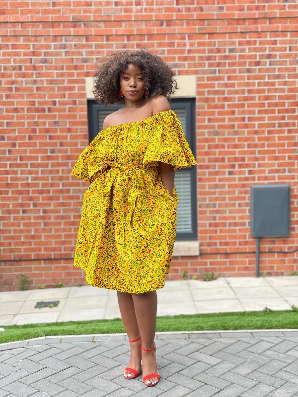 Bailey Ankara Off Shoulder Midi Dress | Yellow African Print The Latest Fashion Trends