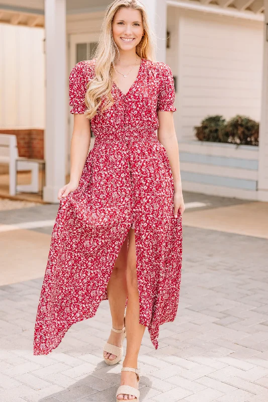 What A Doll Red Floral Maxi Dress Urban Femme Streetwear