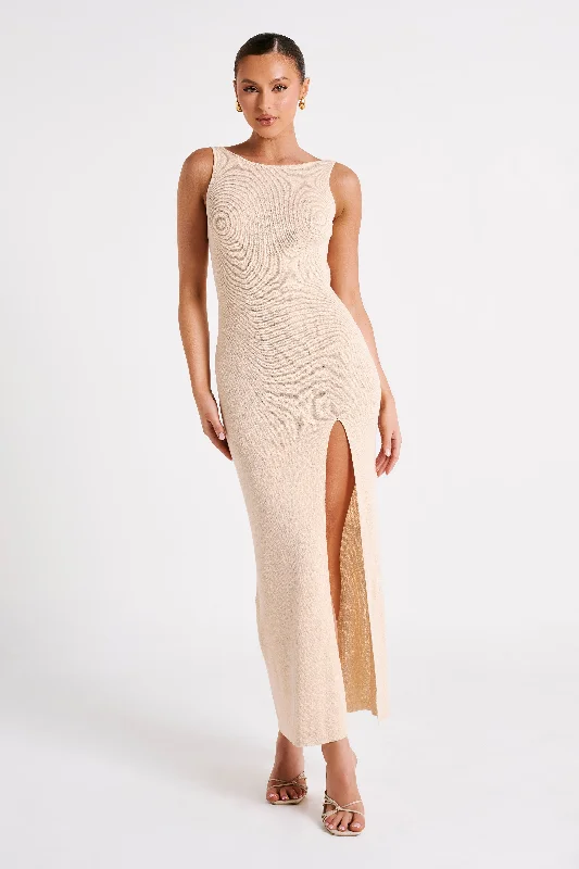 Maxine Sheer Knit Maxi Dress - Wheat Summer Fashion