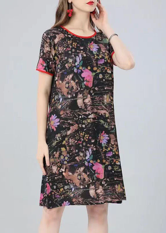 Natural Floral O Neck Print Patchwork Cotton Mid Dress Summer Versatile Wardrobe Essentials