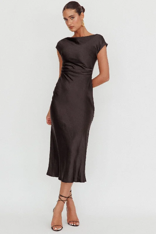 Loveland Cap Sleeve Cowl Back Midi Dress Black Fresh Styles, Fresh Deals