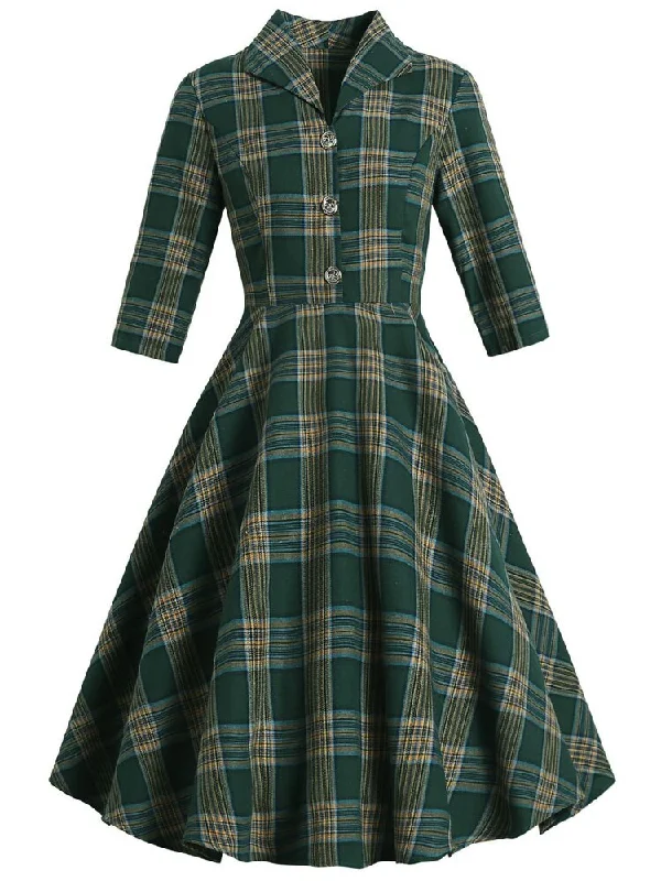 BerriesJam - Button Up Plaid Vintage Robe Swing Dress Style Upgrade