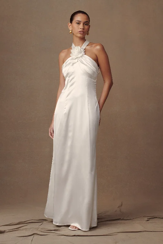 Dylan Rose Halter Maxi Dress - White Evening Elegance