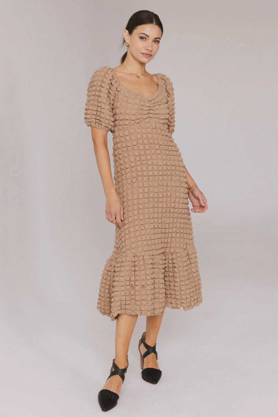 Miley Bubble Texture Dress in Tan Artful Design