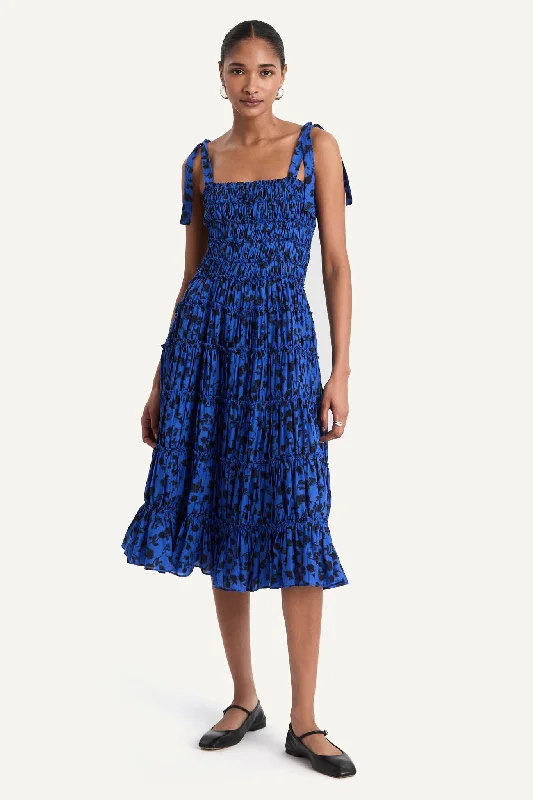 Galet Dress in Cobalt Ink Floral Print Charming Silhouette