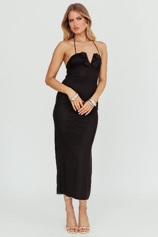 Elderberry Bodycon Halter Neck Midi Dress Black Limited Styles