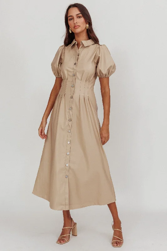 Zurich A-line Puff Sleeve Midi Dress Nude Cool Prices