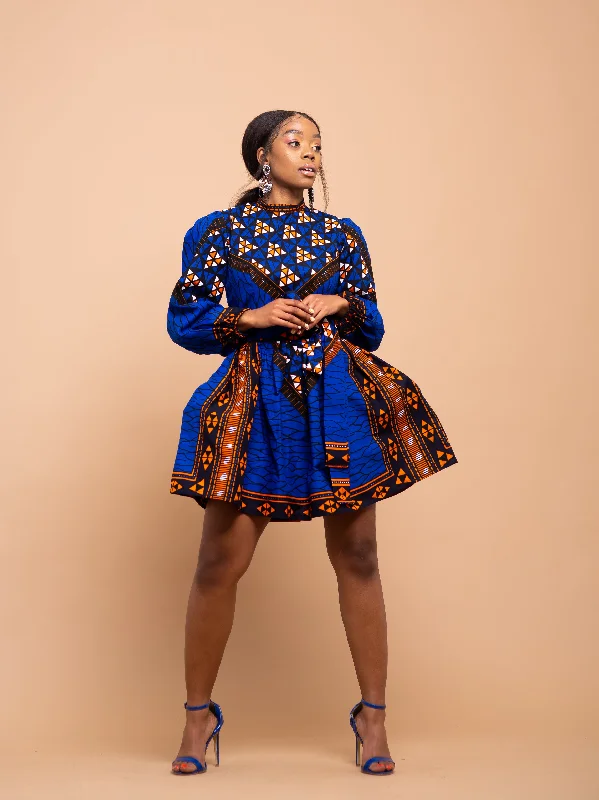 Anny Ankara Midi Dress | Blue African Print Modern Romance