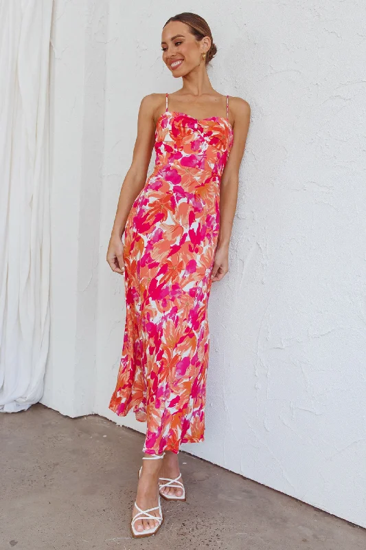 Golden Sands Cami Strap Maxi Dress Floral Red Luxe Layering