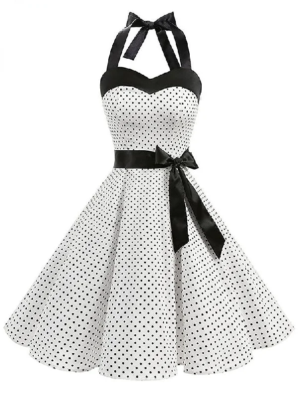 BerriesJam - 2024 Polka Dot Print Retro Halter Pin Up Rockabilly Party Dress Effortless Grace