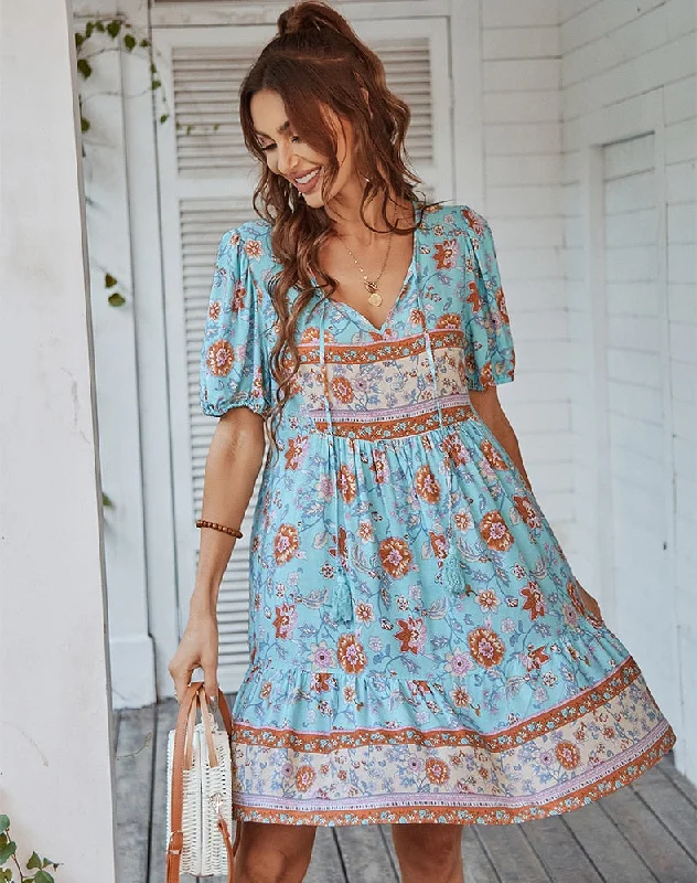 Bonnie Floral Puff Sleeve Summer Midi Dress Clearance Event