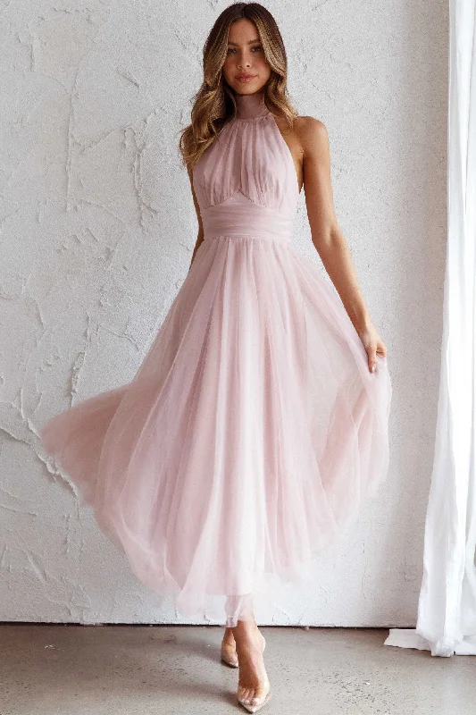 Andria Halterneck Tulle Midi Dress Blush Daily Essentials