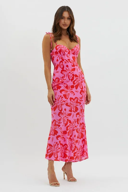 Luau Tied Shoulder Print Dress Pink Absurdly Cheap Sale