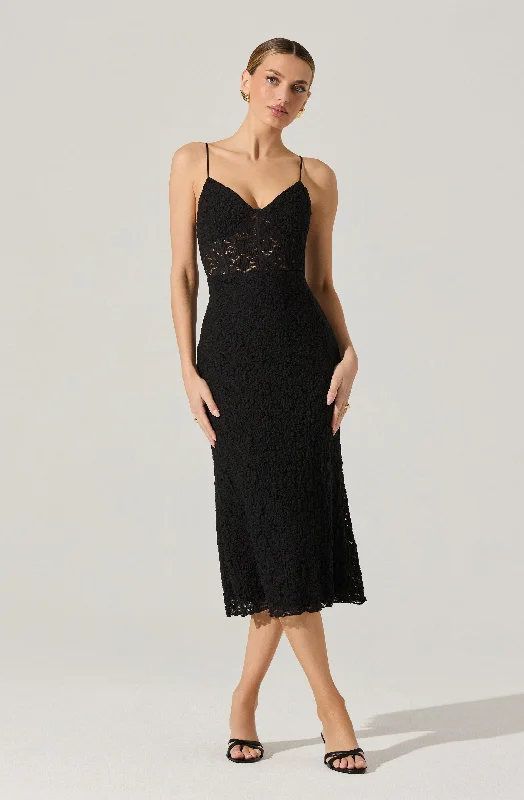 Floral Lace Knit Midi Dress Polished Finish