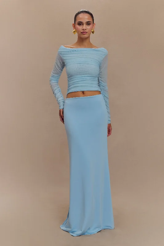 Darla Mesh And Slinky Off Shoulder Maxi Dress - Sky Blue Charming Silhouette