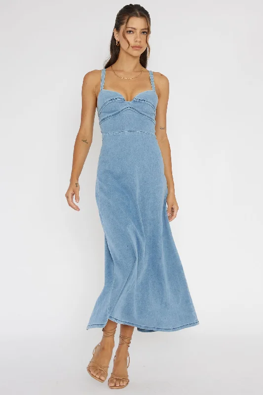 Love To Love Sweetheart Neckline Midi Dress Denim Blue Shop Our Looks