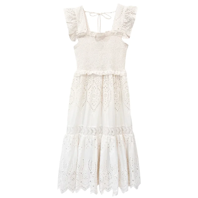 Smocked Eyelet Midi Dress Quality Wear