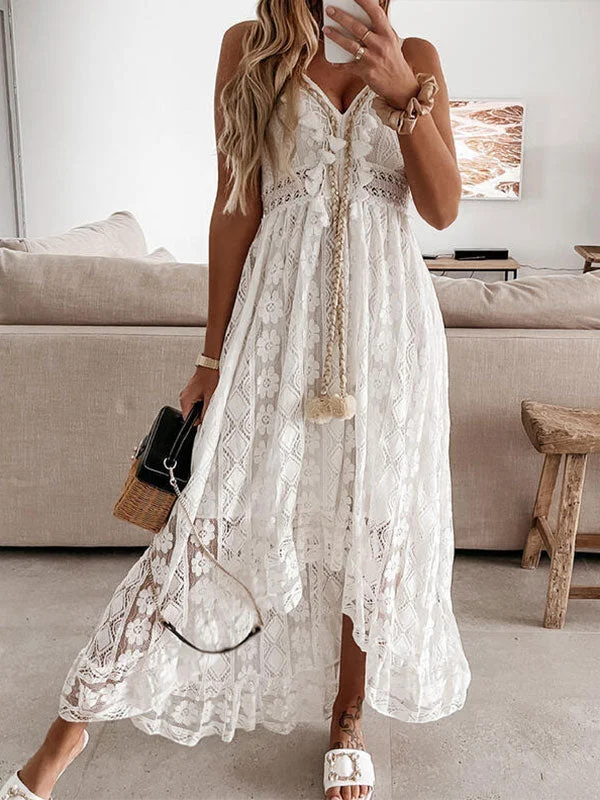 V Neck Boho Trendy Ruffle Flowy Midi Dress Valentine's Special