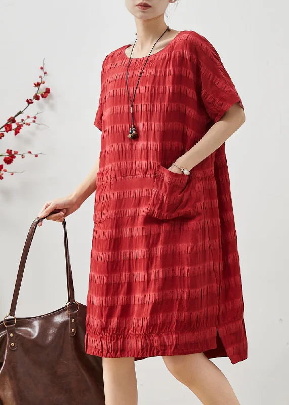 Women Red Oversized Striped Cotton Vacation Dresses Summer Fashion-Forward