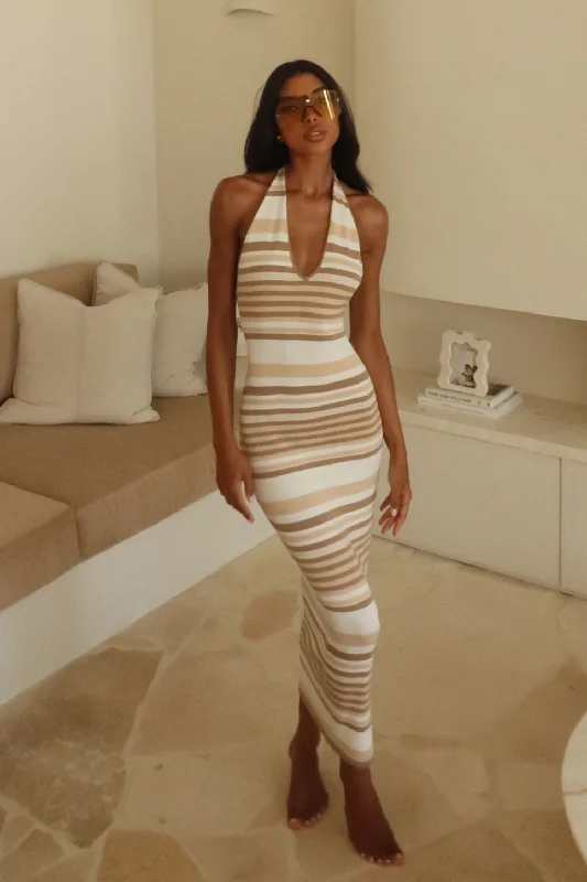 Brienne Stripe Maxi Dress - Cream New Season Fashion Preview Sale