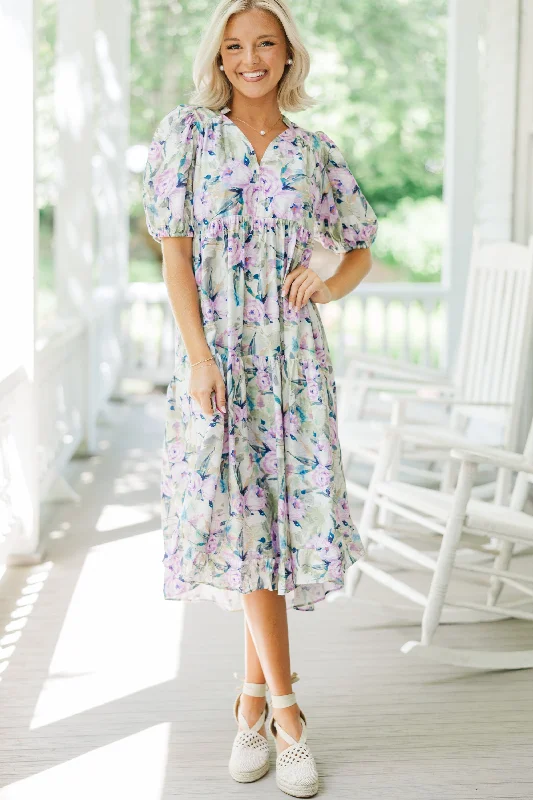 Better Than Ever Lilac Purple Floral Midi Dress Save Big