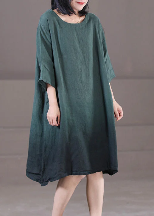 Classy Blackish Green O-Neck Tie Dye Cotton Maxi Dresses Half Sleeve Fashion For Every Occasion