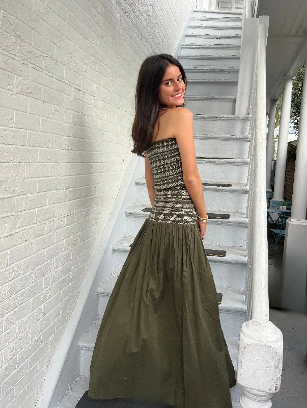 Hazel Midi Dress Olive Green with White Formal Outfit