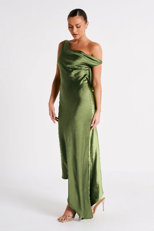 Yvette Slip Maxi Dress With Asymmetrical Hem - Emerald Stupidly Low Prices