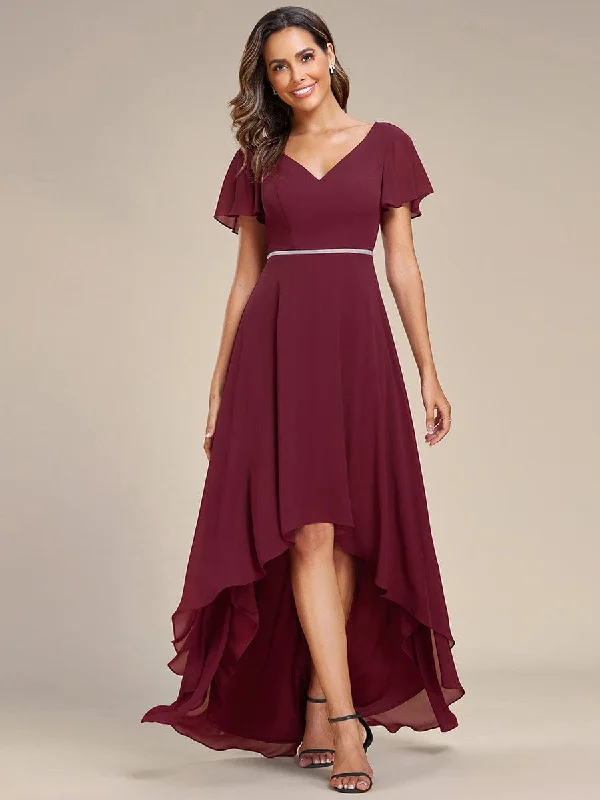 Flowy High-low Chiffon Ruffle Sleeves Bridesmaid Dress Odd Size Clearance Sale