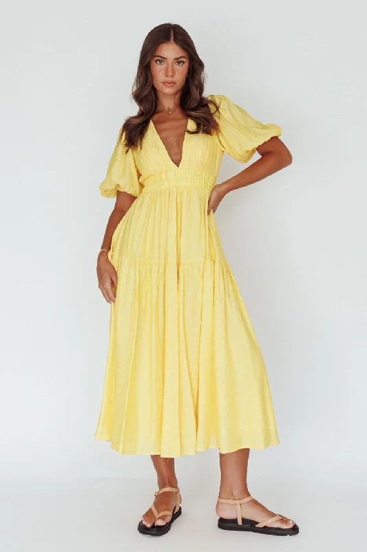 Summer Land V-Neckline Midi Dress Butter New Season Fashion Preview