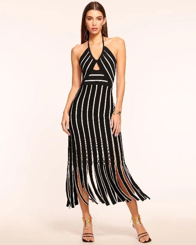 Frida Fringe Knit Midi Dress Luxury Style